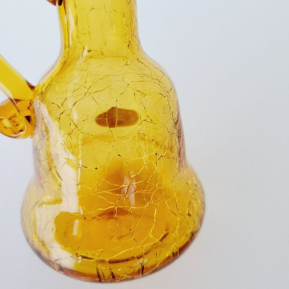 Hand Blown Amber Crackle Glass Cruet by Rainbow, Vintage Yellow Vinegar Bottle - Picture 3 of 14